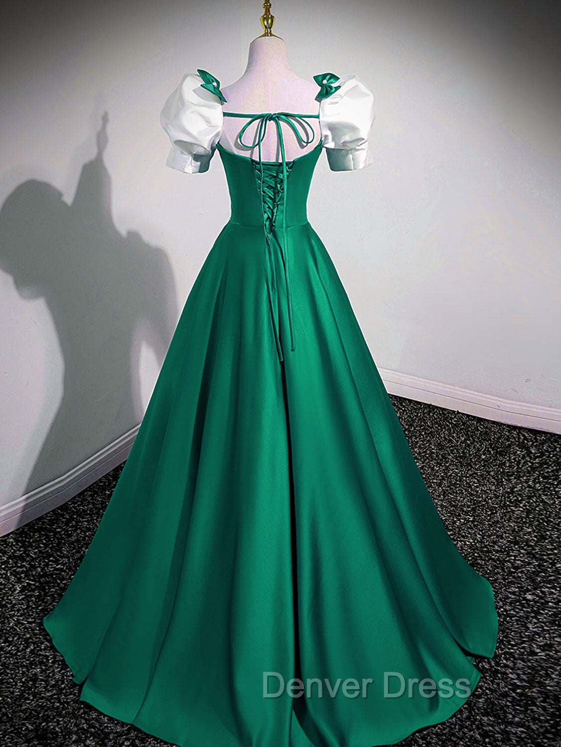 A Line Satin Green Long Prom Dress, Green A Line Prom Dresses