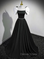 A Line Satin Green Long Prom Dress, Green A Line Prom Dresses
