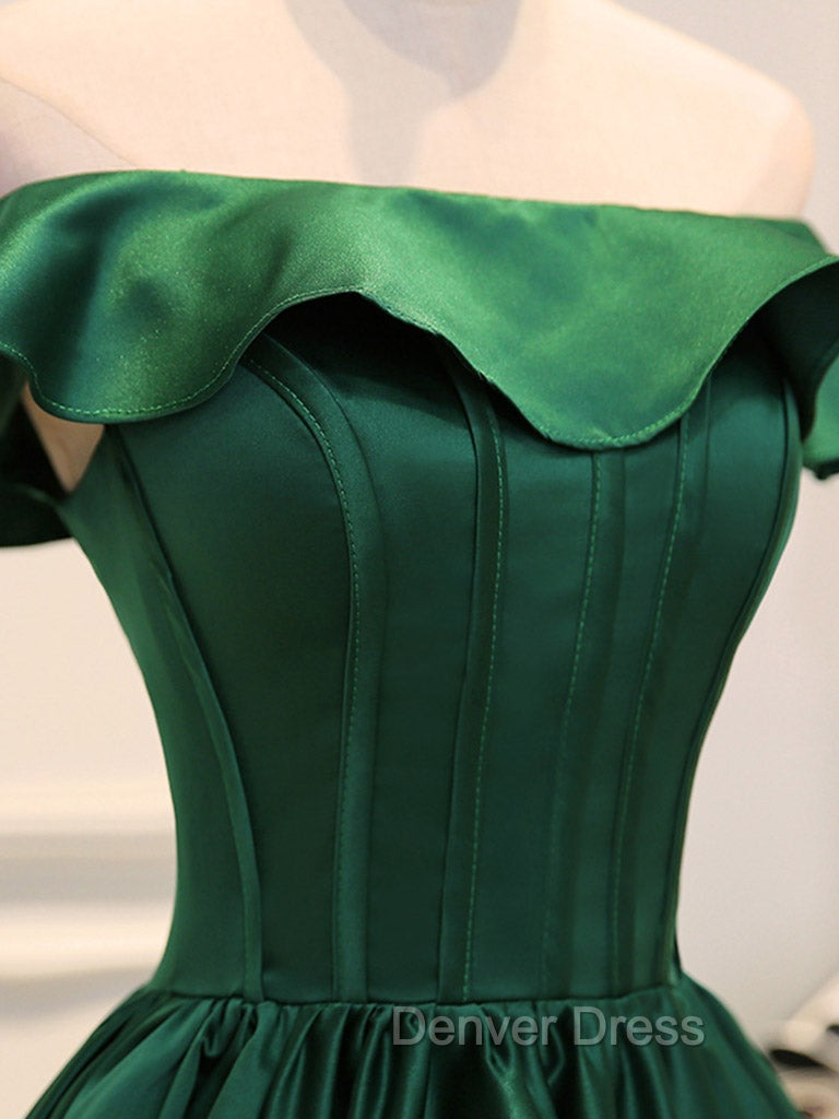 A-Line Satin Green Short Prom Dresses, Green Homecoming Dresses