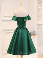 A-Line Satin Green Short Prom Dresses, Green Homecoming Dresses