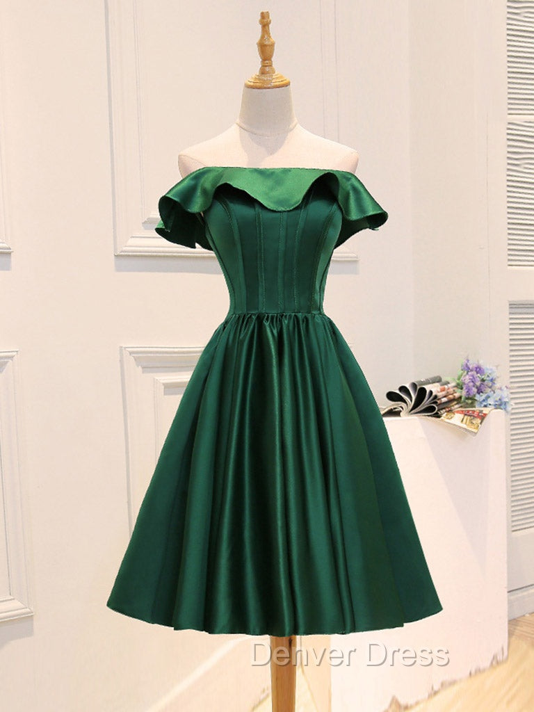 A Line Satin Green Short Prom Dress, Green Homecoming Dresses