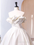 A-Line Satin Ivory Long Prom Dresses, Ivory Long Evening Dresses