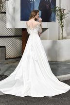 A Line Satin Lace 3 4 Sleeves Ankle Length Wedding Dresses