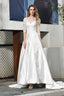 A-Line Satin Lace 3/4 Sleeves Ankle Length Wedding Dresses