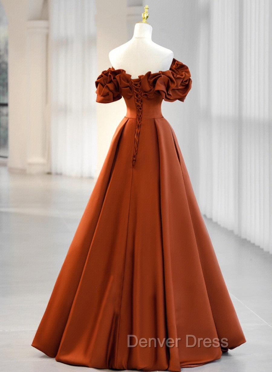 A-line Satin Off Shoulder Sweetheart Long Prom Dresses, Satin Floor Length Party Dresses Secondary image