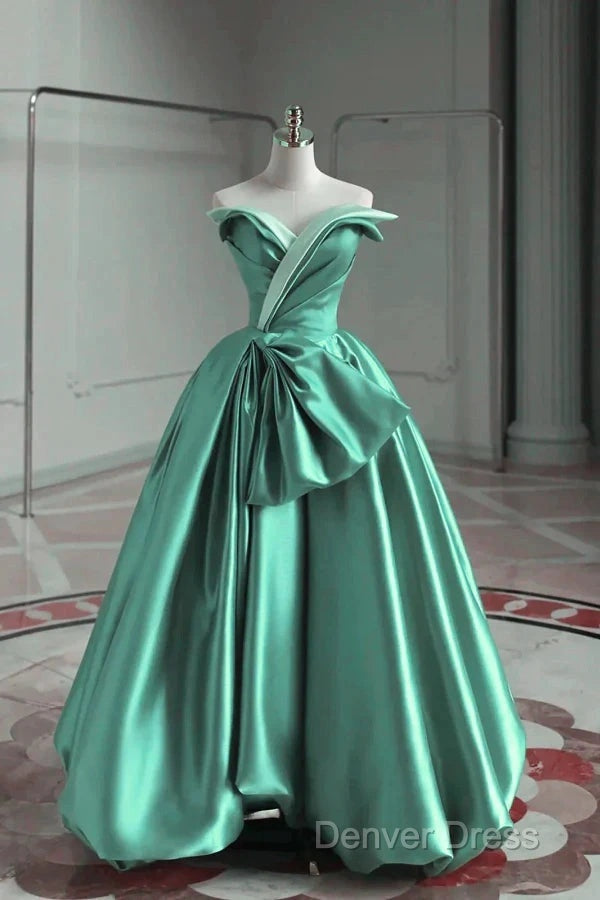 A-Line Satin Off-The-Shoulder Long Prom Dresses Wedding Dresses