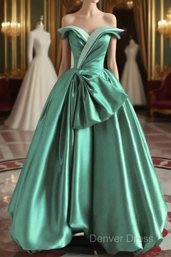 A Line Satin Off The Shoulder Long Prom Dress Wedding Dresses