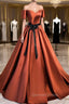 A Line Satin Orange Long Prom Dresses, Orange Formal Bridesmaid Dresses