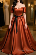 A Line Satin Orange Long Prom Dress, Orange Prom Dresses