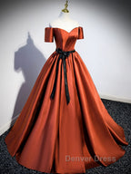 A Line Satin Orange Long Prom Dress, Orange Prom Dresses