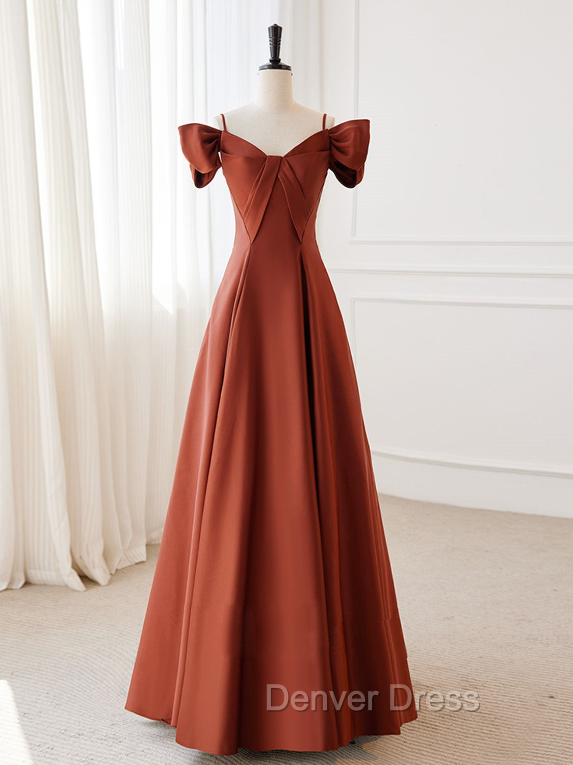 A-Line Satin Orange Long Prom Dresses, Orange Long Formal Dresses Main image