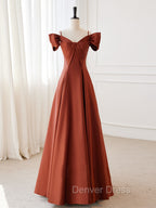 A-Line Satin Orange Long Prom Dresses, Orange Long Formal Dresses
