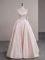 A-Line Satin Pink Champagne Long Prom Dresses, Pink Champagne Long Evening Dresses