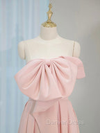 A-Line Satin Pink Long Prom Dresses, Pink Long Formal Dresses