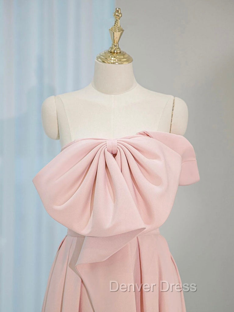 A-Line Satin Pink Long Prom Dresses, Pink Long Formal Dresses