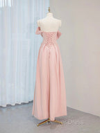 A-Line Satin Pink Long Prom Dresses, Pink Long Formal Dresses