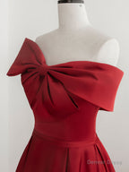 A Line Satin Red Long Prom Dress, Red Long Prom Dresses
