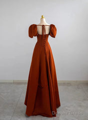 A-Line Satin Simple Short Sleeves Long Formal Dress, Satin Prom Dress