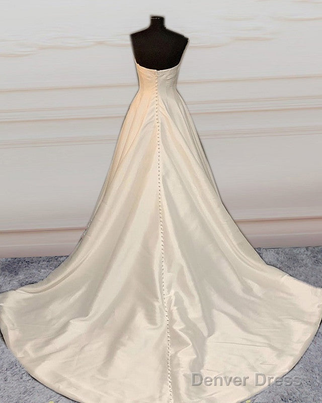 A Line Satin Sleeveless Wedding Dress Secondary image