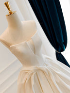 A-Line Satin White Long Prom Dresses, White Long Formal Dresses