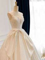 A-Line Satin White Long Prom Dresses, White Long Formal Dresses