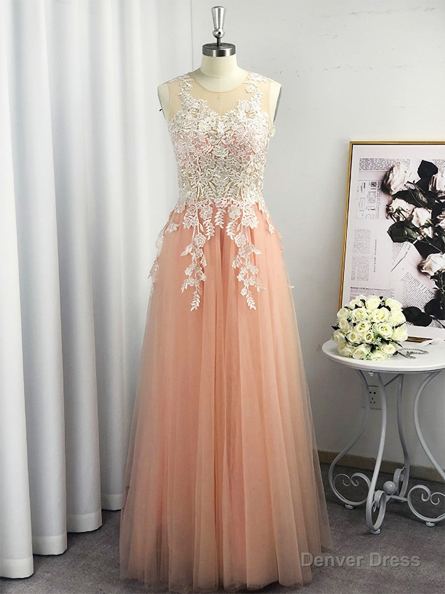 A-line Scoop Appliques Lace Floor-Length Tulle Dress Secondary image