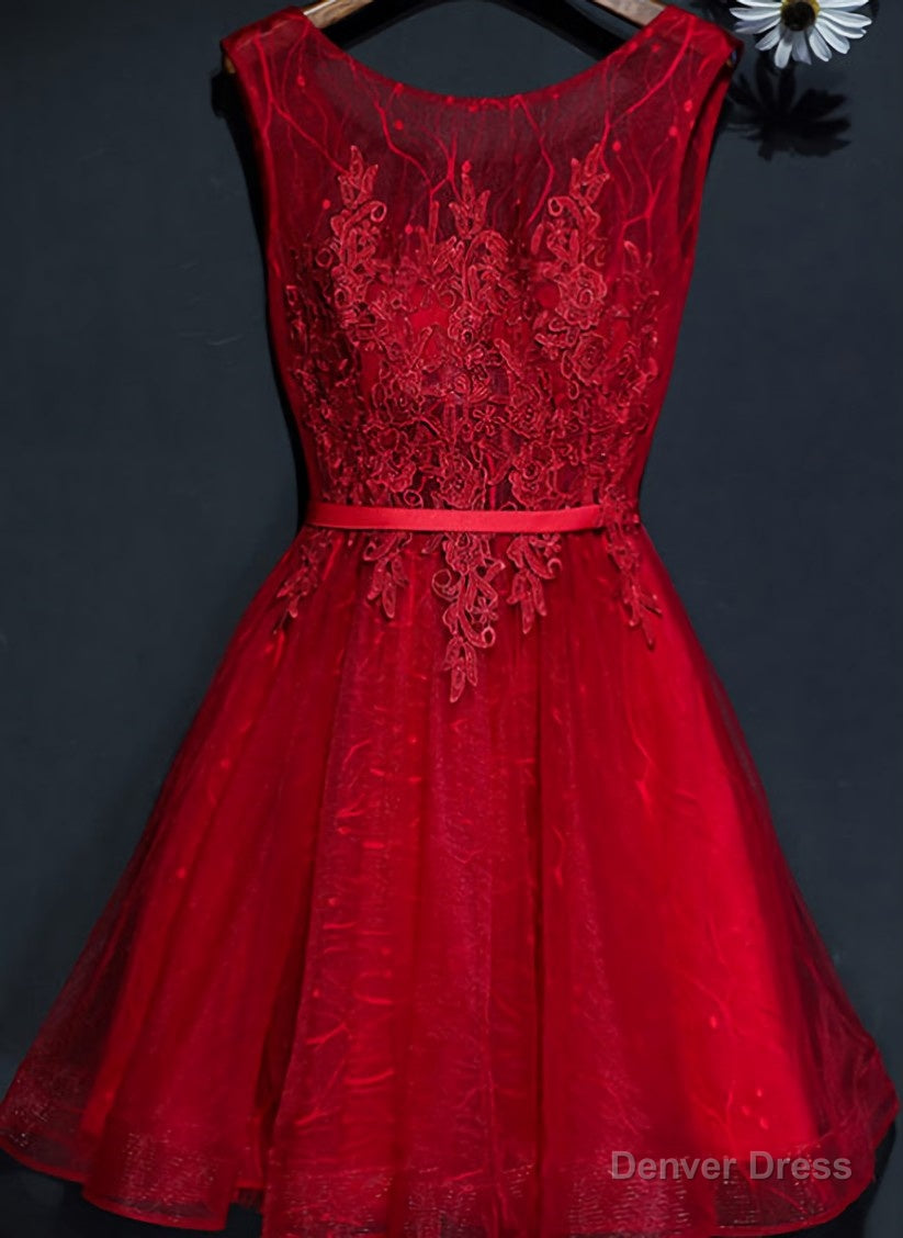 A-line Scoop Burgundy Short Prom Dress Chic Homecoming Dress Main image