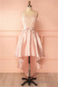 A Line Scoop High Low Pink Satin Homecoming Dresses With Appliques
