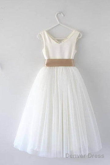 A Line Scoop Neck Short Mini Tulle Prom Dresses With Tie Main image