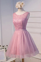 A Line Scoop Neck Short Tulle Homecoming Dresses With Beading
