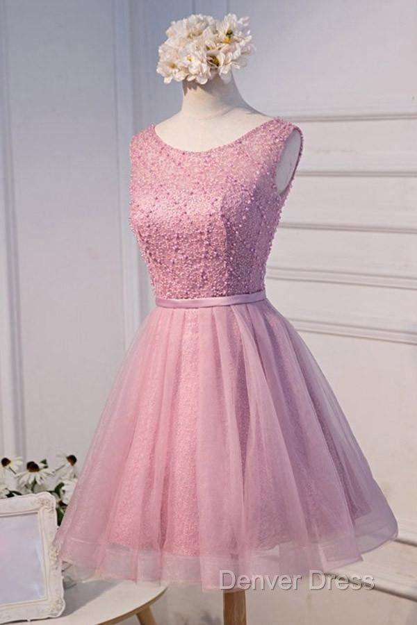 A Line Scoop Neck Short Tulle Homecoming Dresses With Beading