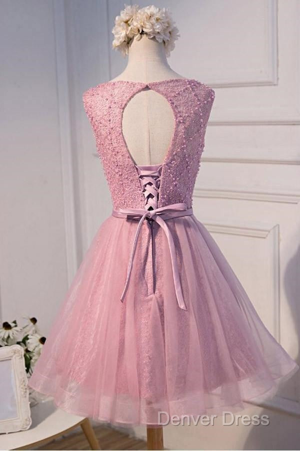 A Line Scoop Neck Short Tulle Homecoming Dresses With Beading