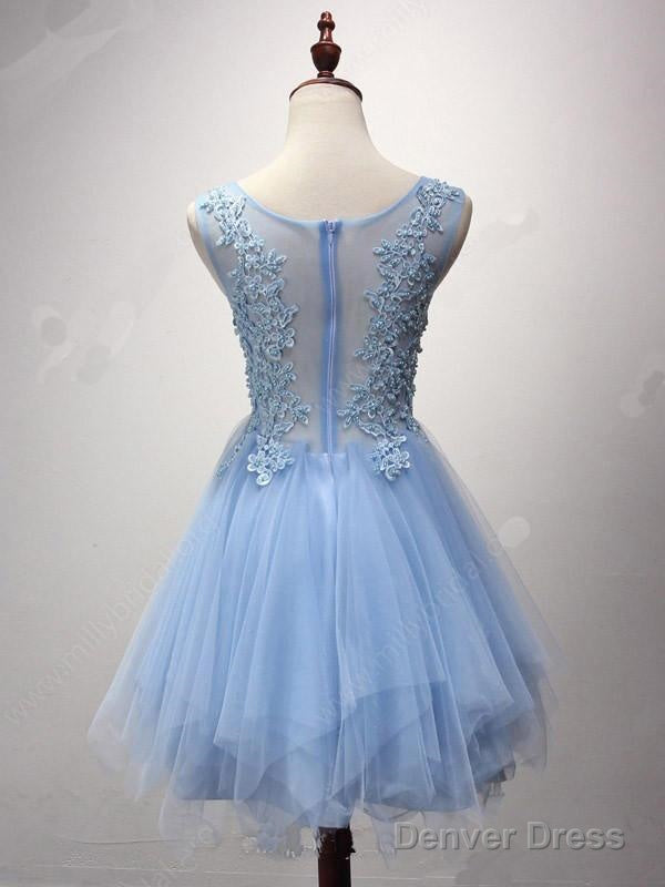 A Line Scoop Neck Tulle Short Mini Pearl Detailing Homecoming Dresses