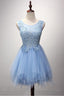 A Line Scoop Neck Tulle Short Mini Pearl Detailing Homecoming Dresses