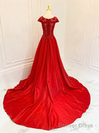 A Line Scoop Neckline Satin Lace Burgundy Long Prom Dress Prom Dress Short Sleeves December Wedding Guest Dresses