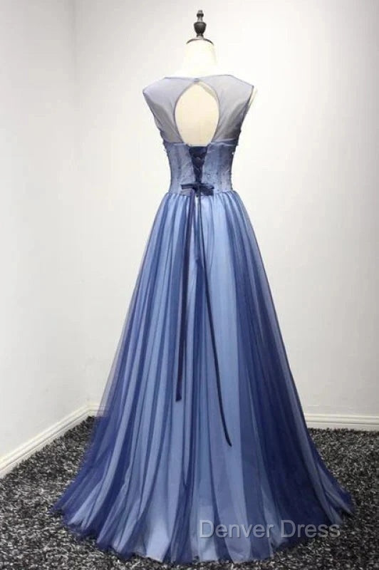 A Line Sheer Neck Rhinestones Long Tulle Prom Dresses Floor Length Beautiful Secondary image