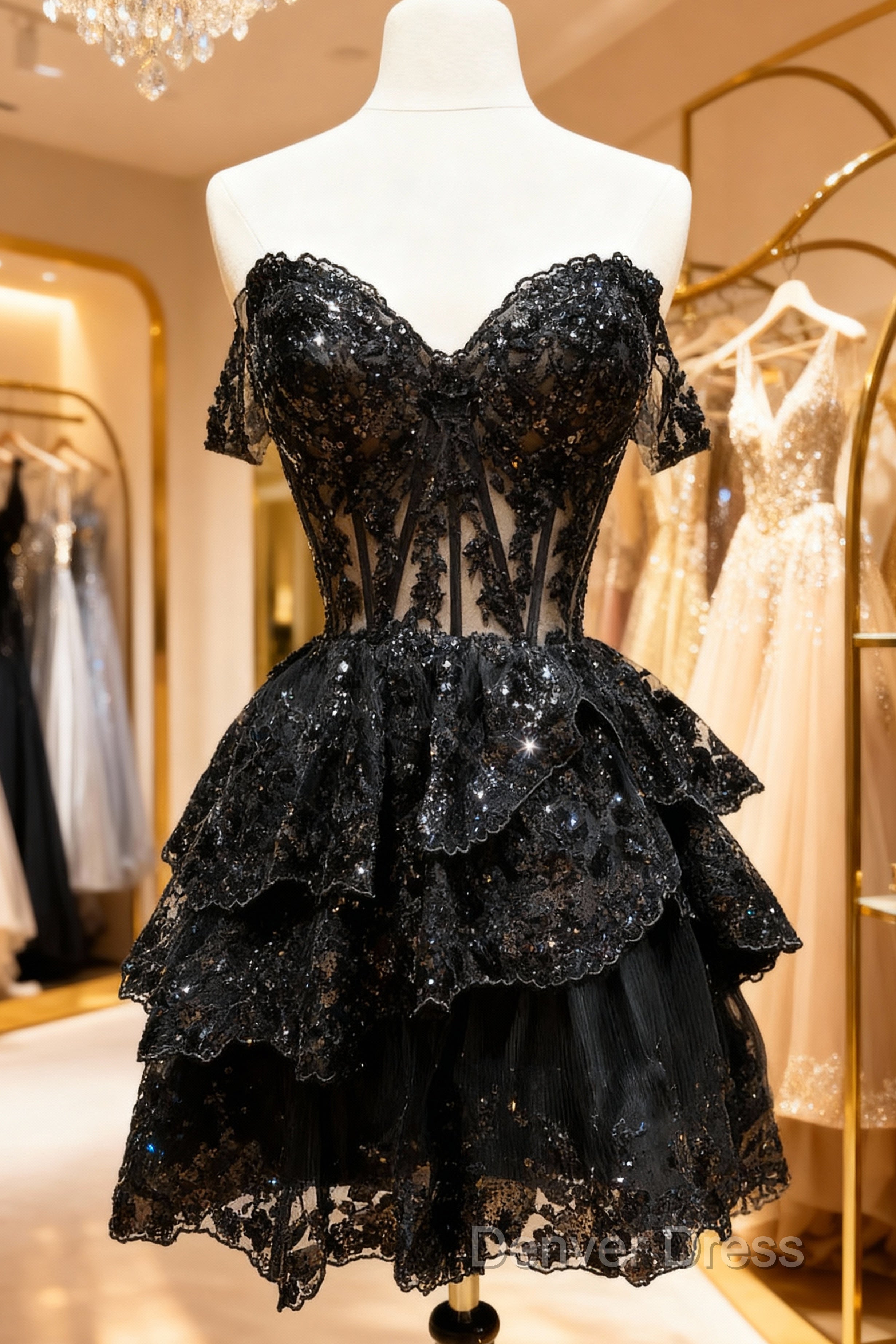 A-Line Short Black Prom Dress Sheer Corset Bodice Homecoming Dresses Main image