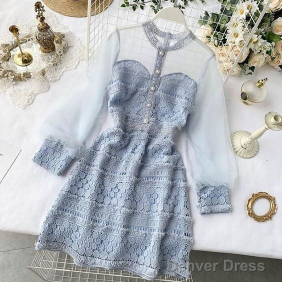 A-Line Short Blue Homecoming Dress Causal Dresses