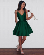 A-Line Short Prom Dress Dark Green Homecoming Dresses