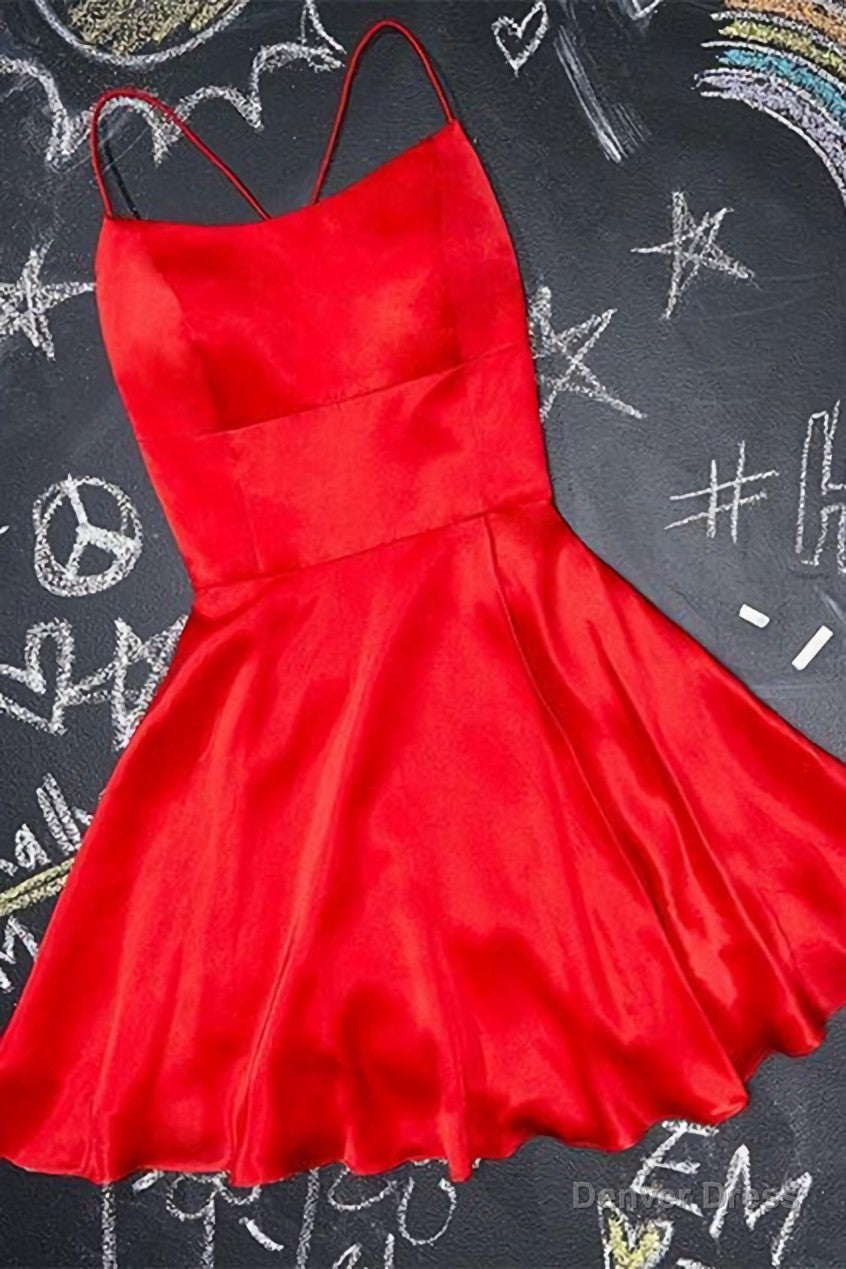 A Line Short red Homecoming Dress Satin Prom Dresses