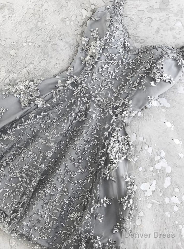 A Line Short Silver Backless Appliques Cocktail Homecoming Dresses Main image