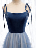 A Line Sleeveless Floor Length Blue Prom Dress, Blue Long Prom Bridesmaid Prom Dresses