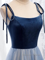 A Line Sleeveless Floor Length Blue Prom Dress, Blue Long Prom Bridesmaid Prom Dresses