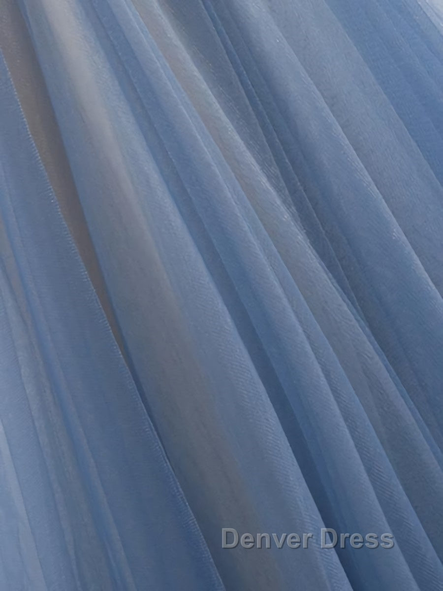 A Line Sleeveless Floor Length Blue Prom Dress, Blue Long Prom Bridesmaid Prom Dresses