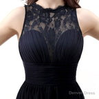 A Line Sleeveless Lace Chiffon Long Black Prom Dresses