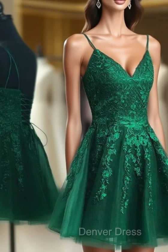 A-line Sleeveless Lace Tulle Homecoming Dresses With Appliqued Beading Main image