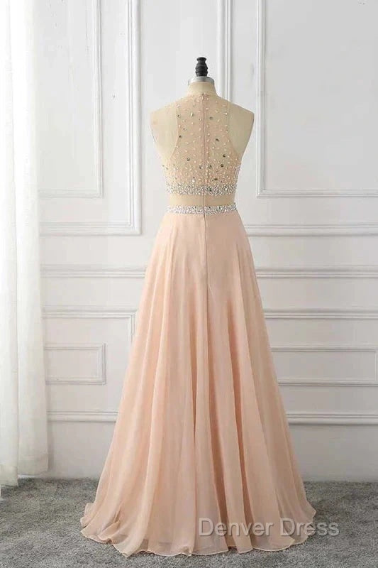 A Line Sleeveless Rhinestone Chiffon Long Prom Dresses Floor Length Sparkly Secondary image
