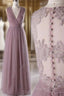 A Line Sleeveless Tulle Sheath V Neck Tulle Lace Bridesmaid Dresses