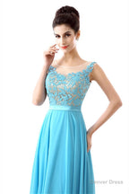 A Line Sleeves Chiffon Lace Backless Long Prom Dresses