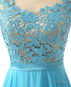 A Line Sleeves Chiffon Lace Backless Long Prom Dresses